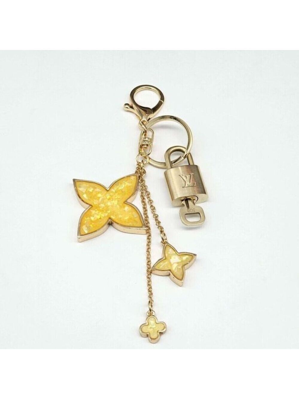 LV Gold Padlock Authentic 🔑 Luxury Bag Charm w/ Unbranded Flower Keychain